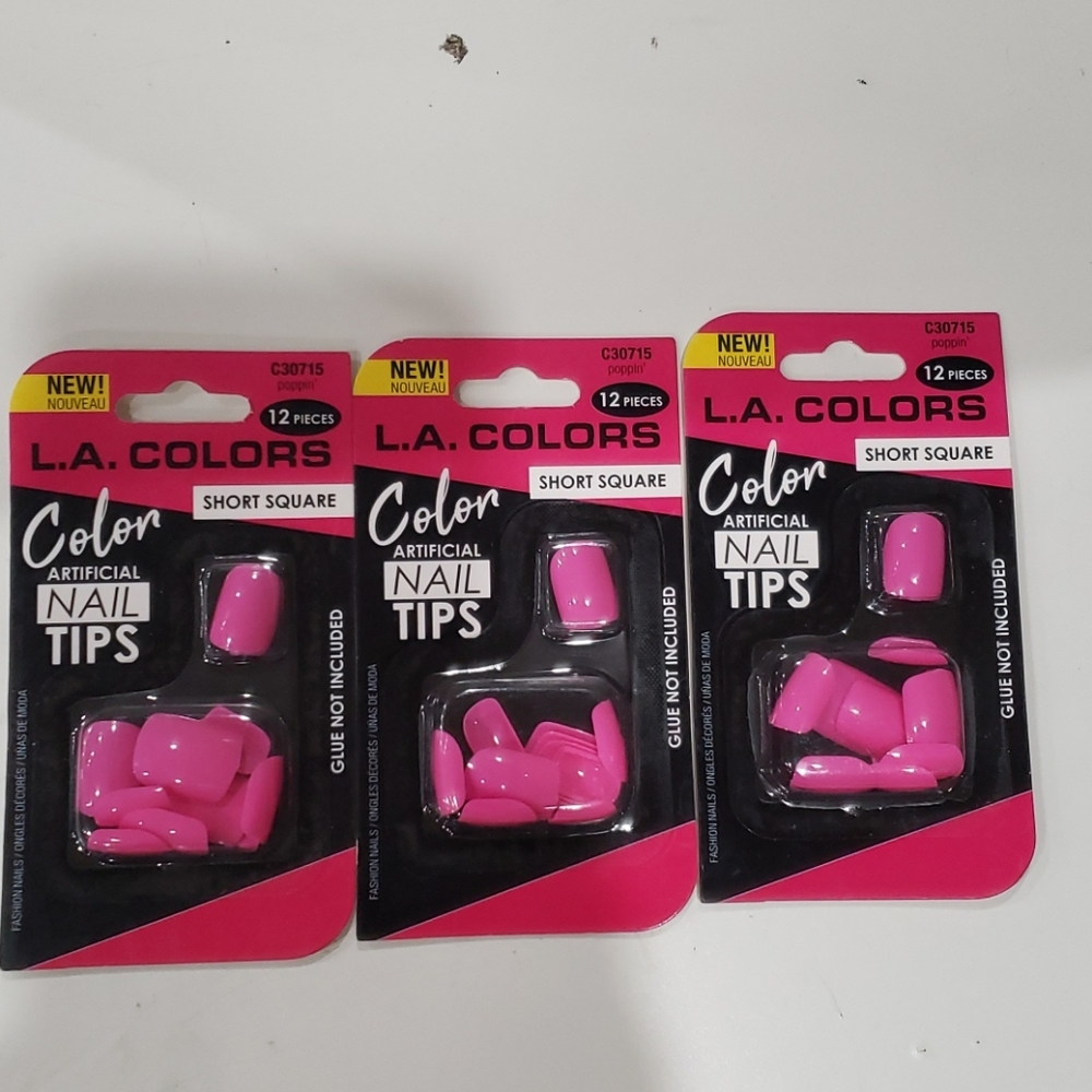 Lot of 3 LA Colors Nail Tips Pink short square